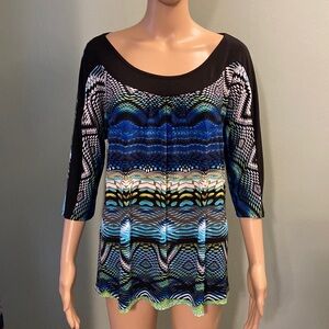 Blue and black printed flowy top size XL!